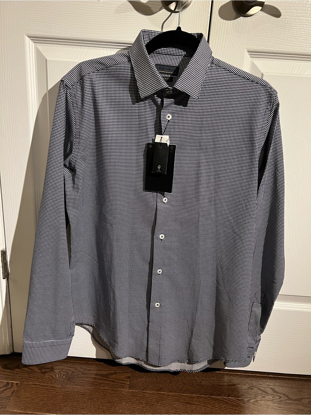 Zara Navy and White Micro-Check Dress Shirt